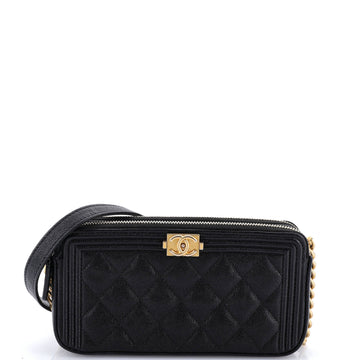 Chanel Boy Double Zip Clutch with Chain Quilted Caviar