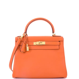 Hermes Kelly Handbag Orange Evercolor with Gold Hardware 28