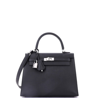 Hermes Kelly Handbag Black Epsom with Palladium Hardware 25