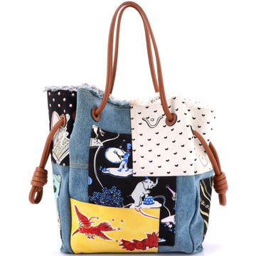 Loewe Paula's Ibiza Flamenco Knot Tote Patchwork Denim and Leather Large