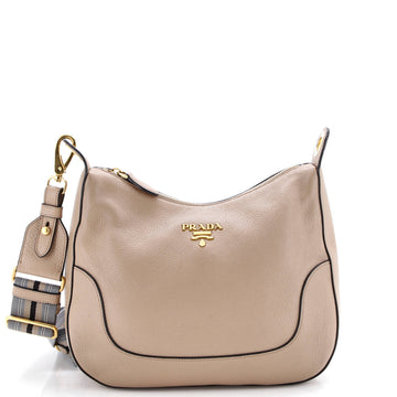 Prada Striped Strap Zip Hobo Vitello Daino Medium