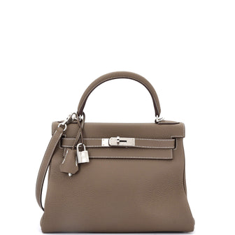 Hermes Kelly Handbag Grey Clemence with Palladium Hardware 28