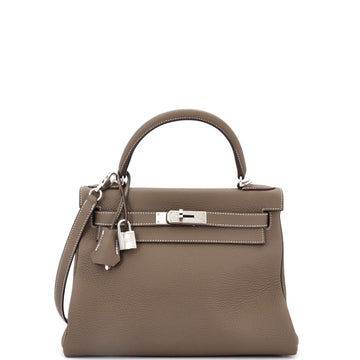 Hermes Kelly Handbag Grey Clemence with Palladium Hardware 28