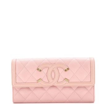 Chanel Filigree Flap Wallet Quilted Caviar Long
