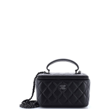 Chanel So Black Top Handle Vanity Case with Chain Quilted Lambskin Small