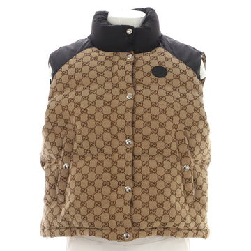 Gucci Women's Interlocking G Patch Button Up Puffer Vest Quilted GG Cotton Canvas and Polyester