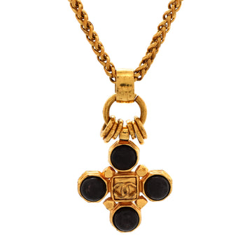 Chanel Vintage CC Cross Pendant Necklace Metal with Stone