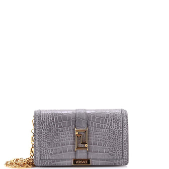 Versace Greca Goddess Convertible Clutch Crocodile Embossed Leather Mini