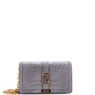 Versace Greca Goddess Convertible Clutch Crocodile Embossed Leather Mini