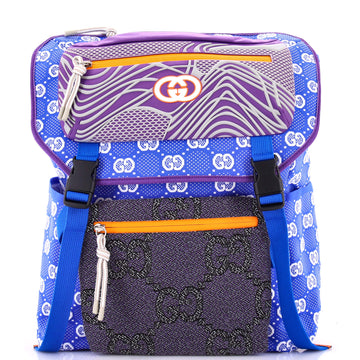 Gucci Panelled Double Buckle Backpack GG Jacquard Nylon and Rubber Large