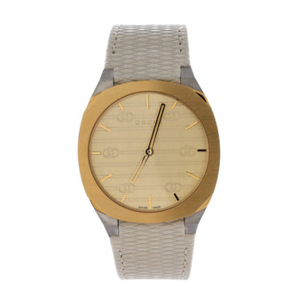 Gucci 25H Quartz Watch Stainless Steel with Plated Metal and Leather 34