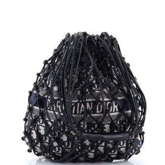 Christian Dior Drawstring Net Tote Diorissimo Canvas and Leather