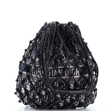 Christian Dior Drawstring Net Tote Diorissimo Canvas and Leather
