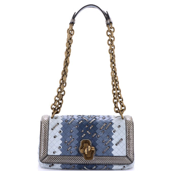Bottega Veneta Club Stitch Olimpia Knot Flap Bag Intrecciato Nappa and Snakeskin Medium