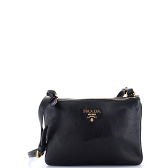 Prada Double Zip Crossbody Bag Vitello Daino Small