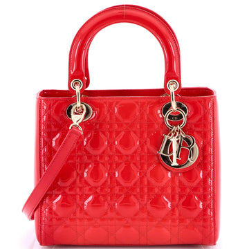 Christian Dior Lady Dior Bag Cannage Quilt Patent Medium