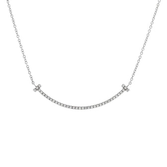 Tiffany & Co. T Smile Pendant Necklace 18K White Gold with Diamonds Small