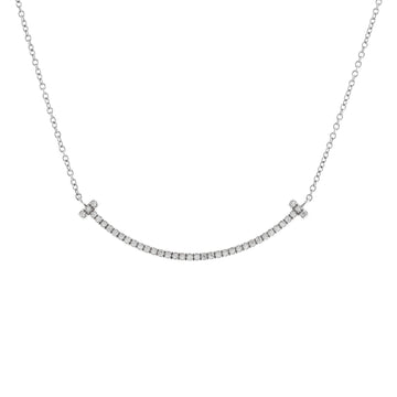 Tiffany & Co. T Smile Pendant Necklace 18K White Gold with Diamonds Small