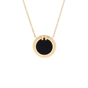 Tiffany & Co. T Circle Pendant Necklace 18K Yellow Gold with Onyx and Diamonds Large