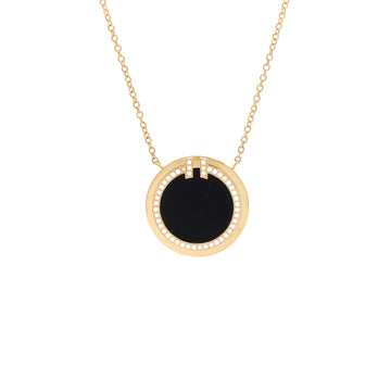 Tiffany & Co. T Circle Pendant Necklace 18K Yellow Gold with Onyx and Diamonds Large