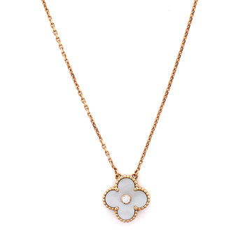 Van Cleef & Arpels Vintage Alhambra Pendant Necklace 18K Rose Gold and White Mother of Pearl with Diamond