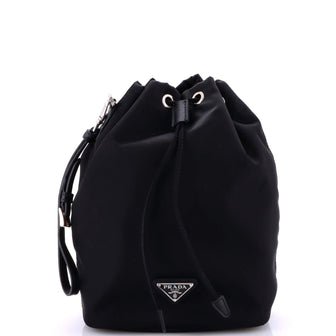 Prada Drawstring Wristlet Bucket Bag Tessuto Small