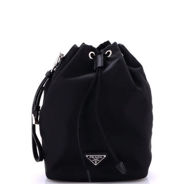 Prada Drawstring Wristlet Bucket Bag Tessuto Small