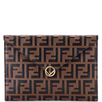 Fendi F is Fendi Envelope Flat Pouch Zucca Embossed Leather Large