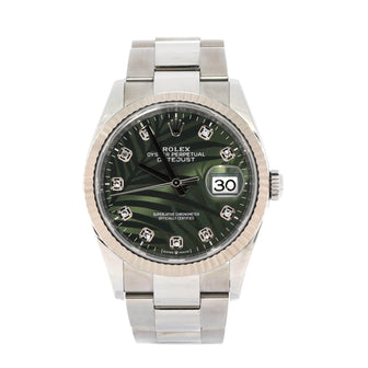 Rolex Oyster Perpetual Datejust Palm Motif Automatic Watch Stainless Steel and White Gold with Diamond Markers 36
