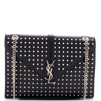 Saint Laurent Classic Monogram Envelope Satchel Studded Leather Large