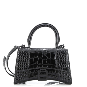 Balenciaga Hourglass Top Handle Bag Crocodile Embossed Leather XS