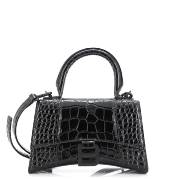 Balenciaga Hourglass Top Handle Bag Crocodile Embossed Leather XS