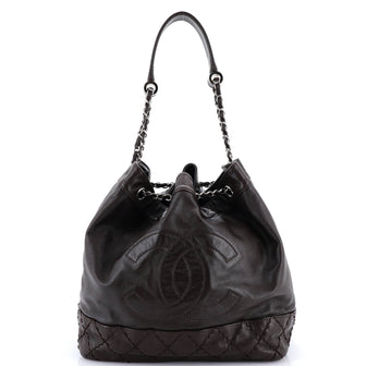 Chanel CC Drawstring Bucket Bag Lambskin Large