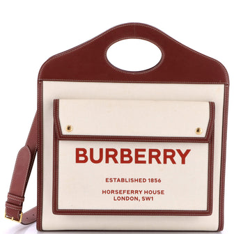 Burberry Logo Pocket Tote Canvas with Leather Medium