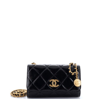 Chanel CC Medallion Wallet on Chain Quilted Shiny Lambskin