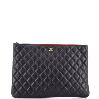 Chanel O Case Clutch Quilted Caviar Large