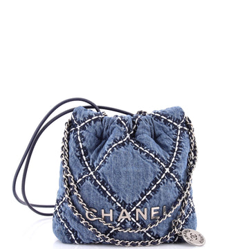 Chanel 22 Chain Hobo Quilted Stitched Denim Mini