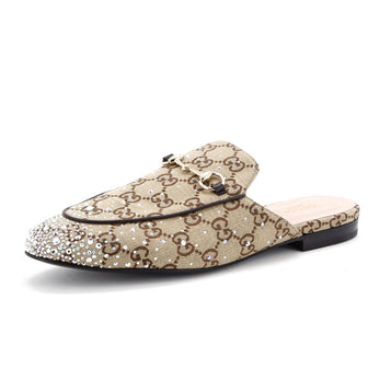 Gucci Women's Princetown Mules Crystal Embellished GG Canvas