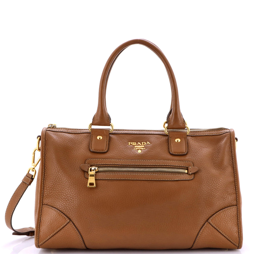 Prada Front Zip Convertible Satchel Vitello Phenix Medium 364957