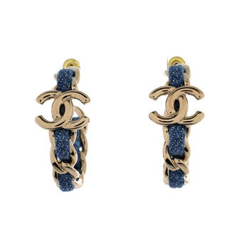 Chanel CC Link Hoop Earrings Metal and Denim