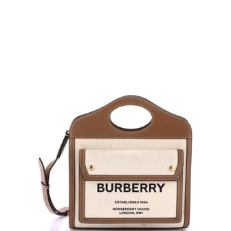 Burberry Logo Pocket Tote Canvas with Leather Mini