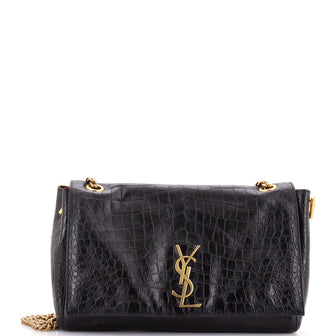 Saint Laurent Classic Monogram Reversible Shoulder Bag Crocodile Embossed Leather and Suede Medium