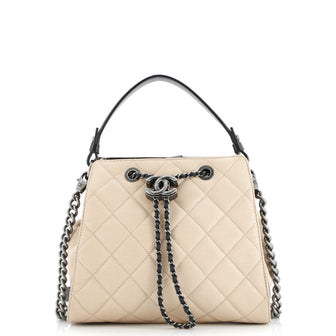 Chanel Top Handle CC Drawstring Bucket Bag Quilted Caviar Small