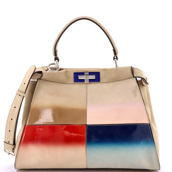 Fendi Color Block Peekaboo Bag Patent and Suede Regular