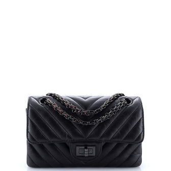 Chanel So Black Reissue 2.55 Flap Bag Chevron Aged Calfskin Mini