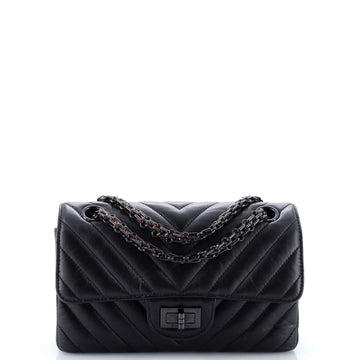 Chanel So Black Reissue 2.55 Flap Bag Chevron Aged Calfskin Mini