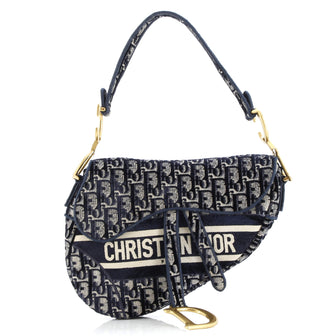 Christian Dior Saddle Handbag Logo Embroidered Oblique Velvet Medium