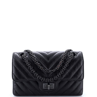 Chanel So Black Reissue 2.55 Flap Bag Chevron Aged Calfskin Mini