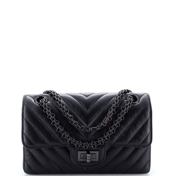 Chanel So Black Reissue 2.55 Flap Bag Chevron Aged Calfskin Mini