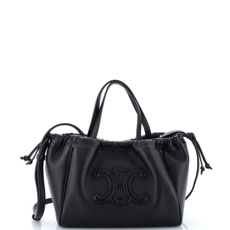 Celine Cuir Triomphe Cabas Drawstring Tote Leather Small